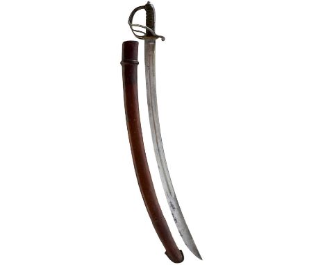 79cm curved fullered 1796 blade stamped WILKINSON ISD and dated 1917, regulation three-bar steel hilt, wire bound fishskin gr