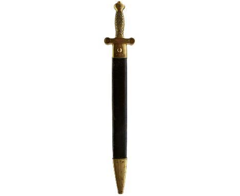 49cm multi-fullered blade by AMES dated 1839, regulation brass hilt with scale grip, in its brass mounted leather scabbard.