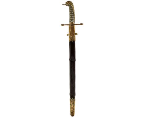 46cm blade etched with scrolling foliage, crowned fouled anchor and crowned VR cypher, pitting and staining regulation brass 