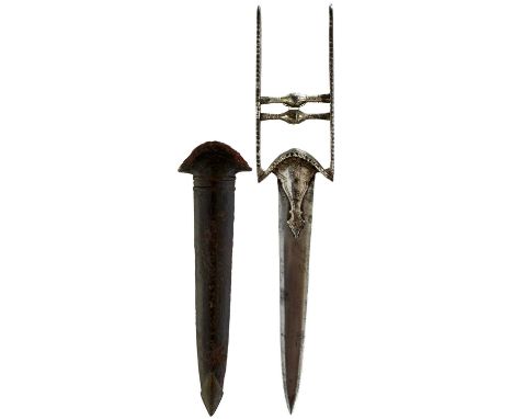 27cm blade with shaped plated reinforcing straps, characteristic hilt, the arms with dragooned edges, double baluster grip re