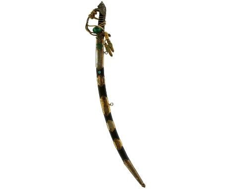 74cm sharply curved blade bearing an inscription to one side and three on the other, ornate English hallmarked silver hilt wi