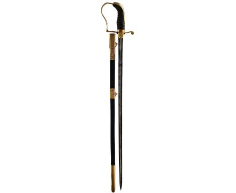 56cm fullered blade decorated with scrolling foliage, a stand of arms, a globe and crossed oars and a fouled anchor, evidence