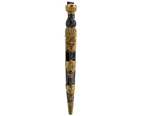 29.25cm double fullered blade by WILKINSON with faceted back edge, decorated with thistle sprays, crowned regimental title an