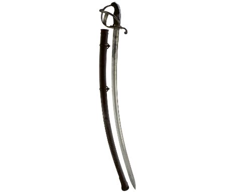 88.5 curved fullered blade with various German and British Ordnance marks and sold out of service stamps, regulation steel hi