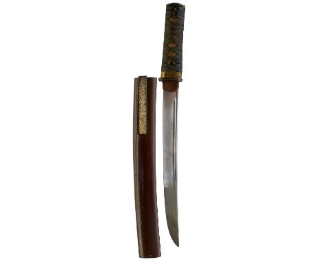 the first with 26.5cm hira-zukuri Shinto blade with hi, two mekugi-ana, midare hamon, tsuka with brass fuchi-kahira, horn tsu