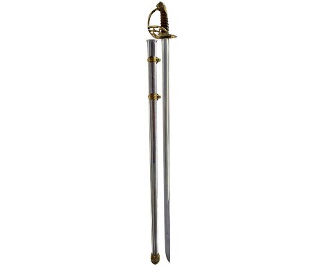 95.75cm fullered blade etched with a maker's panel for HAWKES &amp; CO., serial no. 795, regulation brass four-bar hilt embos