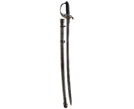 87.5cm curved fullered blade with various Ordnance stamps and dated 1901, regulation pierced steel hilt, wire bound fishskin 