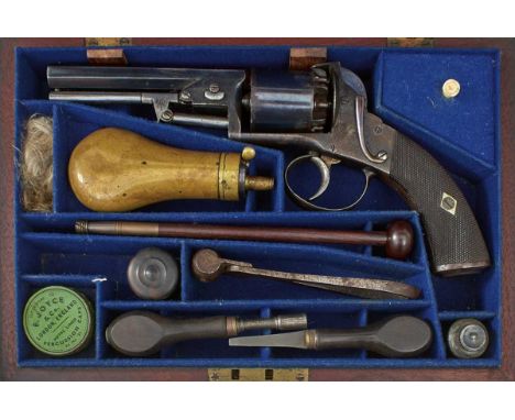 4.5inch sighted octagonal blued barrel engraved W. CLARKE LKUDGATE HILL, scallop engraved blued cylinder, border and scroll e