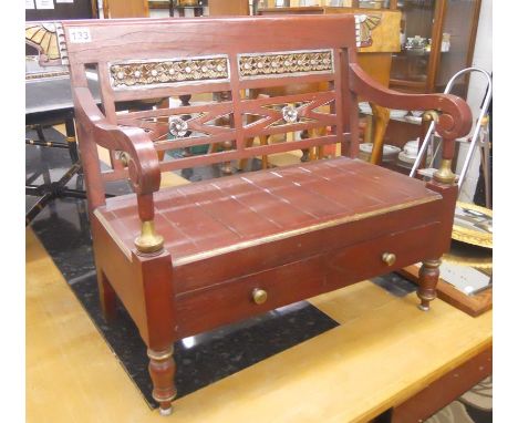 Egyptian themed child's bench with drawers