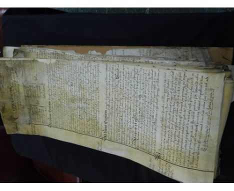 LOPHAM NORFOLK EXTENSIVE VELLUM COURT ROLL, 130 plus membranes dating from 1655, some with part losses, mainly 790 x 300 mm, 