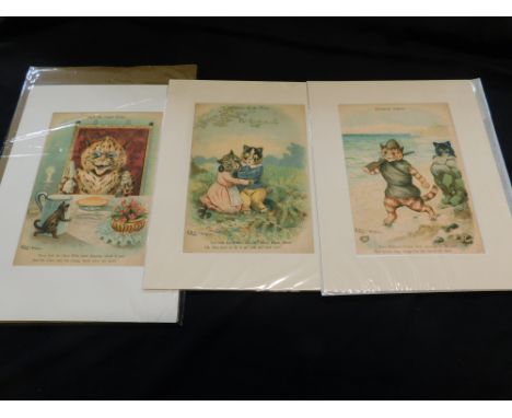 LOUIS WAIN: SIX MOUNTED COLOURED LITHO PRINTS, Pub, Raphael, Tuck circa 1905, comprising Robinson Crusoe, Beauty and the Beas