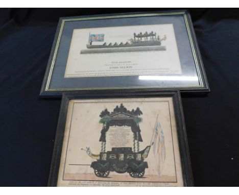 Three Admiral Horatio Lord Nelson 1806 funeral prints comprising "The Magnificent Funeral Car" coloured print, published Laur