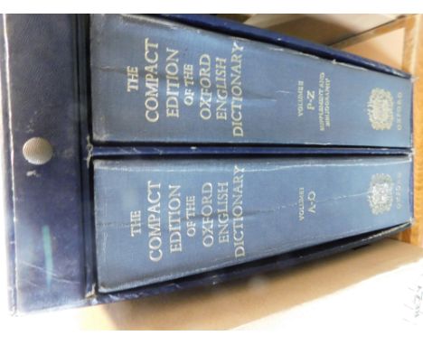 Compact edition of The Oxford English Dictionary, 2 vols in slip case together with the relevant magnifying glass