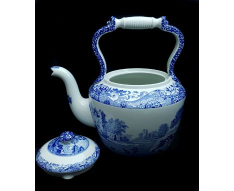 A Spode Pottery blue italian pattern large size display tea kettle and cover, C1816Y, 32cm high