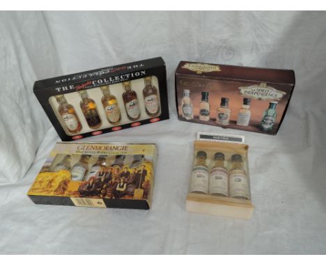 Four Whisky Miniature sets, The Glenfarclas Collection, The Spirit of Independence Collection, Glenmorangie Malt Scotch Whisk