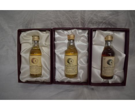 Three limited edition Signatory Vintage Miniature Scotch Whisky in card display boxes, 1966 Glen Scotia 27 Year Old cask no 1