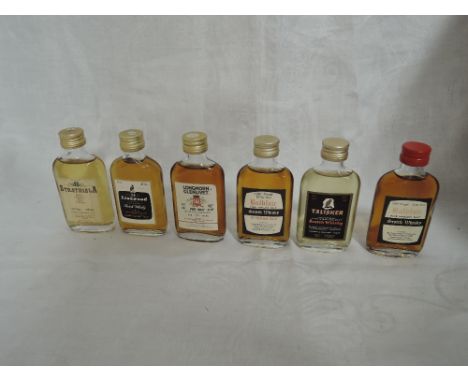 Six Single Malt Whisky Miniatures in glass flask bottles all 100 proof and 57 vol and no capacity , Balblair 10 year old x2, 