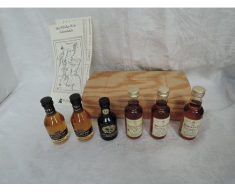 Six Single Malt Whisky Minatures, Remy Deutschland Imports, Macallan distilled 1979 bottled 1997 43% vol, Macallan 12 year ol