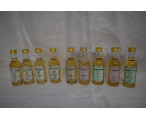 Nine Gordon &amp; Macphail Connoisseurs Choice Islay and Lowland Single Malt Scotch Whisky Miniatures including closed distil