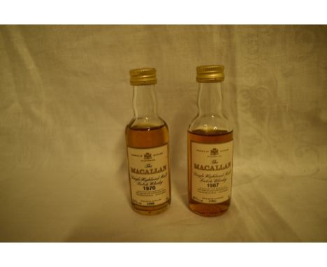 Two Macallan Single Highland Malt Scotch Whisky Miniatures, 1967 bottled 1986 and 1970 bottled 1988 both 43% 5cl
