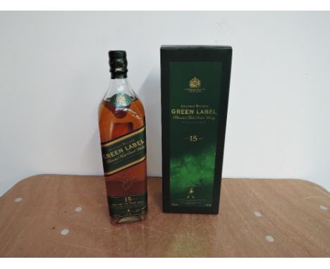 A bottle of Jonnie Walker 15 Year Old Green Label Blended Malt Scotch Whisky 43% vol, 1 litre in card box