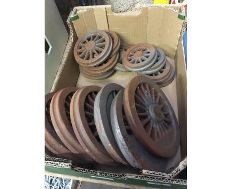 6 ROUGH CAST MODEL TRAIN WHEELS, 6 3/4'' DIA, 6 X 4.5'' DIA &amp; 4 X 3 3/4'' DIA