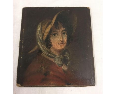 G MORLAND, HEAD & SHOULDERS PORTRAIT OF A LADY IN A BONNET, OIL PAINTING ON BOARD, EARLY 19THC