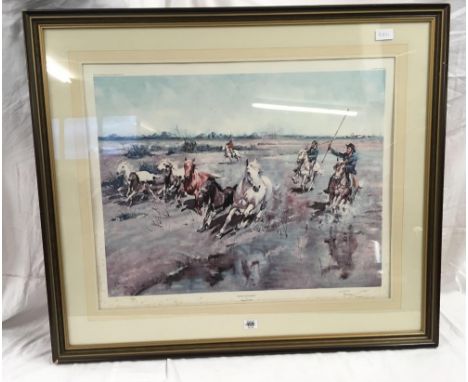 SIGNED F/G TERENCE CUNEO PRINT OF THE CAMARGUE ROUNDUP