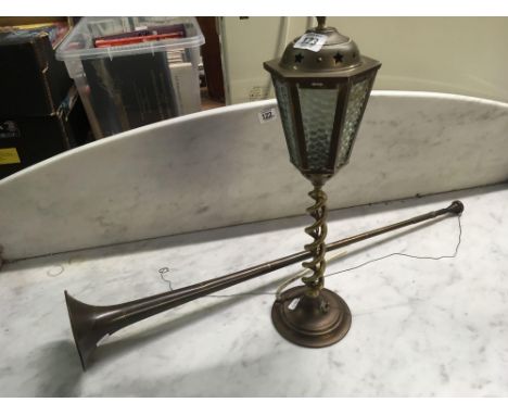 BRASS HORN &amp; DECORATIVE BRASS TABLE LAMP