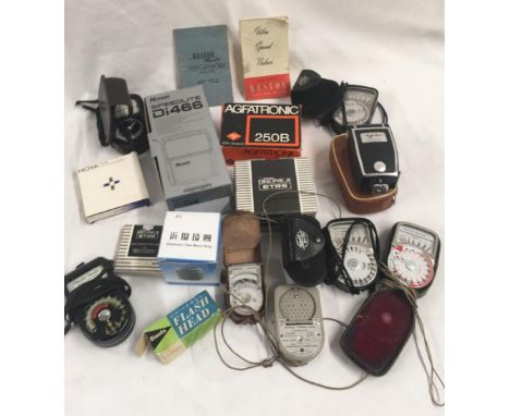 CARTON WITH ELECTRONIC FLASH UNITS, LIGHT METERS &amp; CAMERA LENSES