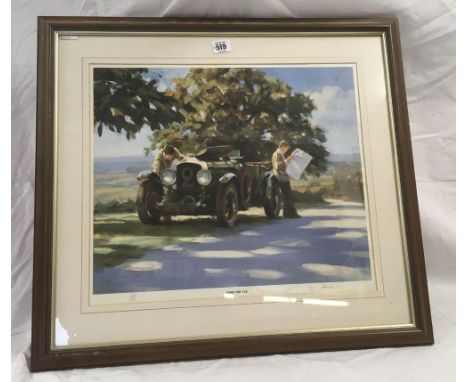 PENCIL SIGNED LIMITED EDITION COLOUR PRINT OF VINTAGE RALLY CAR, SIGNED JONES AND NUMBERED 350/850