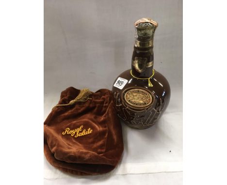 RARE BOTTLE OF ROYAL SALUTE, 21 YEAR OLD WHISKY IN BROWN SPODE DECANTER WITH BAG, NO BOX