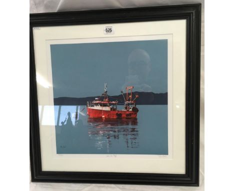 GOOD LIMITED EDITION COLOUR PRINT BY JOHN BELL ENTITLED  ''LOBSTER BOAT, ARGYLL''. SIGNED, INSCRIBED &amp; NUMBERED 35/195 IN