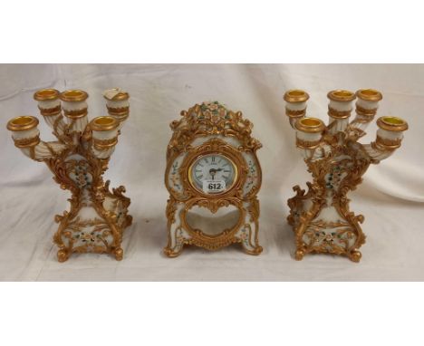 MANTLE CLOCK WITH 2 MATCHING GARNITURES 