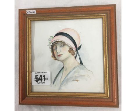 MINIATURE WATERCOLOUR PORTRAIT OF A LADY IN '20S DRESS, SIGNED B HOPE