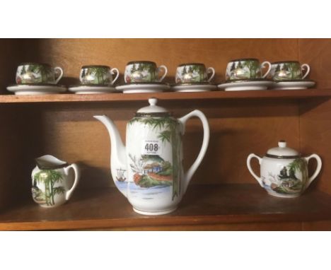HAND PAINTED JAPANESE KUTANI EGGSHELL BONE CHINA COFFEE SERVICE
