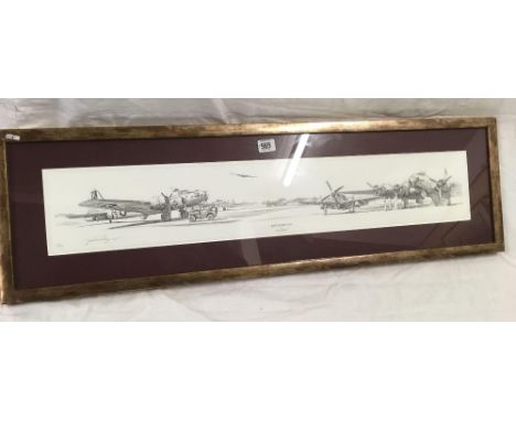 LIMITED EDITION PRINT OF A PENCIL DRAWING BY NICHOLAS TRUDGIAN OF A US ARMY BOMBER BASE IN THE SECOND WORLD WAR, RAF RATTLESD