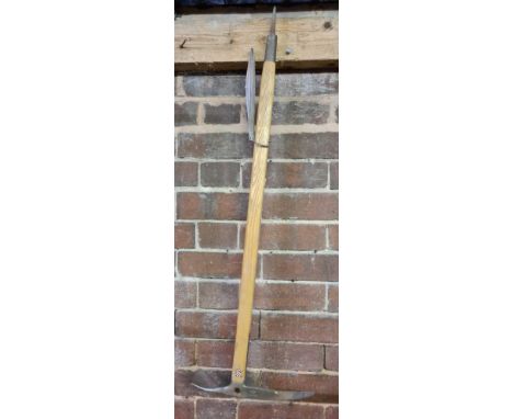 MOUNTAINEERING ICE AXE WITH OAK SHAFT, RETAILED BY GRAYS OF EXETER