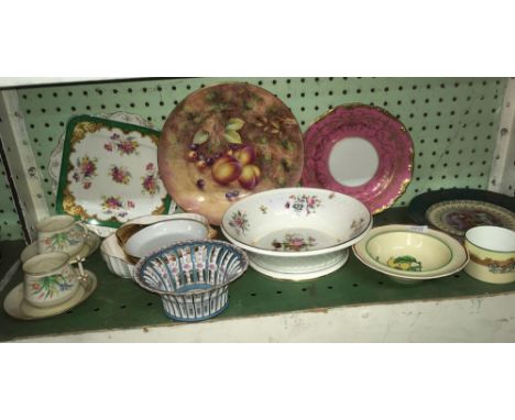 SHELF OF MIXED FINE CHINA INCL; ROYAL DOULTON, BELLEEK, WORCESTER, MINTON, COALPORT ETC