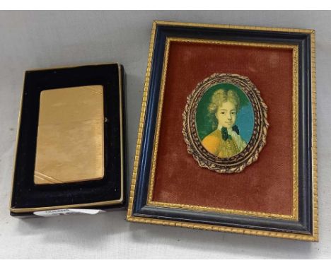 FRAMED BROOCH &amp; BRASS ZIPPO LIGHTER