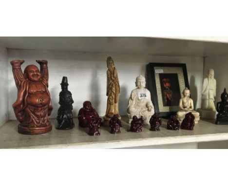 SHELF OF ORIENTAL BUDDHA'S, FIGURINES ETC