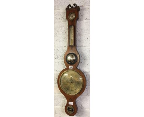 LARGE EDWARDIAN BANJO BAROMETER / THERMOMETER