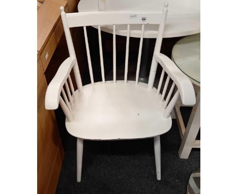 WHITE PAINTED STICK BACK CHAIR &amp; BAMBOO REVOLVING CHAIR