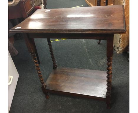 OAK HALL TABLE WITH SHELF UNDER &amp; BARLEY TWIST LEGS A/F