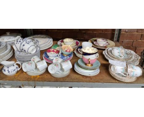 SHELF OF CHINA CUPS, TEA CUPS, SAUCERS INCL; COALPORT, ROYAL DOULTON, AYNSLEY, PARAGON &amp; WEDGWOOD