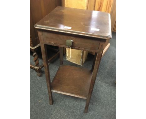 OAK PLANT TABLE WITH DRAWER &amp; SHELF