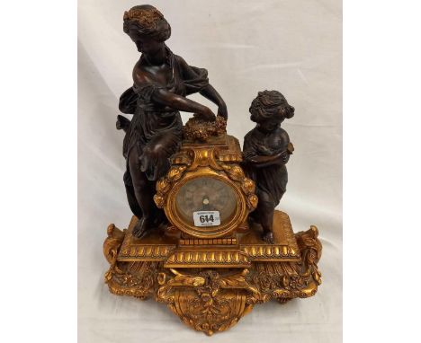 GILT MANTLE CLOCK ADORNED WITH FIGURES