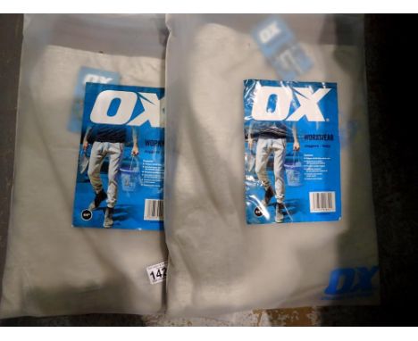 Two pairs of Ox-Tools 44 inch regular grey workwear joggers, new old stock. Not available for in-house P&amp;P 