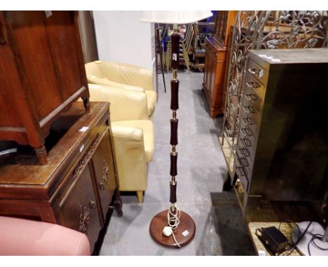 Mahogany brass standard lamp. All electrical items in this lot have been PAT tested for safety and have passed. This does not