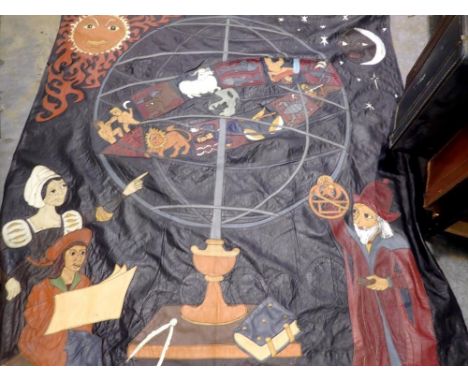 Leather work tapestry depicting the science of astrology. Not available for in-house P&amp;P 
